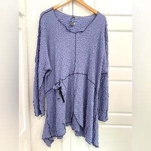 NoBlu Pucker Tunic Top with Front Pocket and Tie Blue Lagenlook Relaxed Size XL